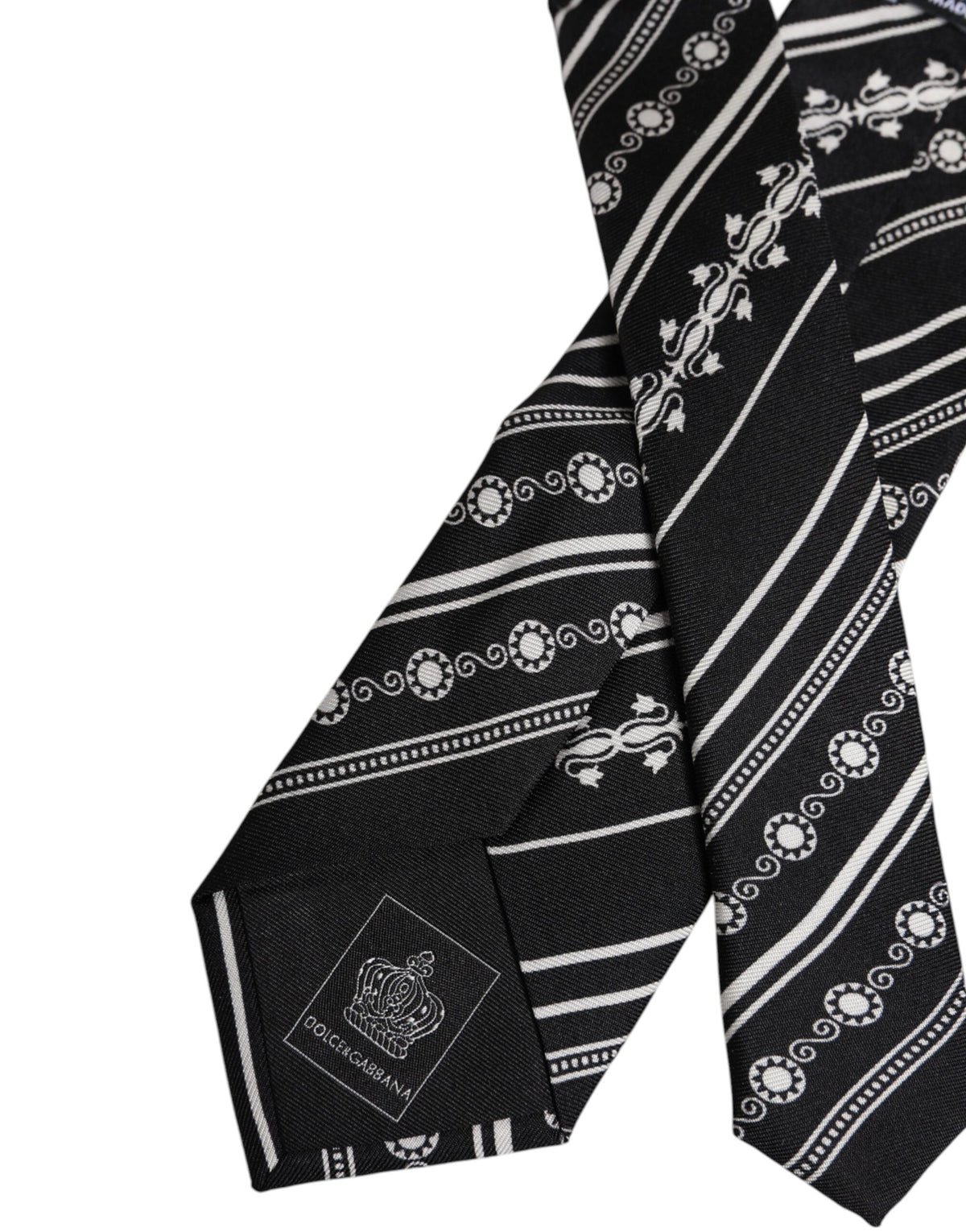Dolce & Gabbana Black White Stripes Silk Adjustable Necktie Tie - Eljoys Fashion 