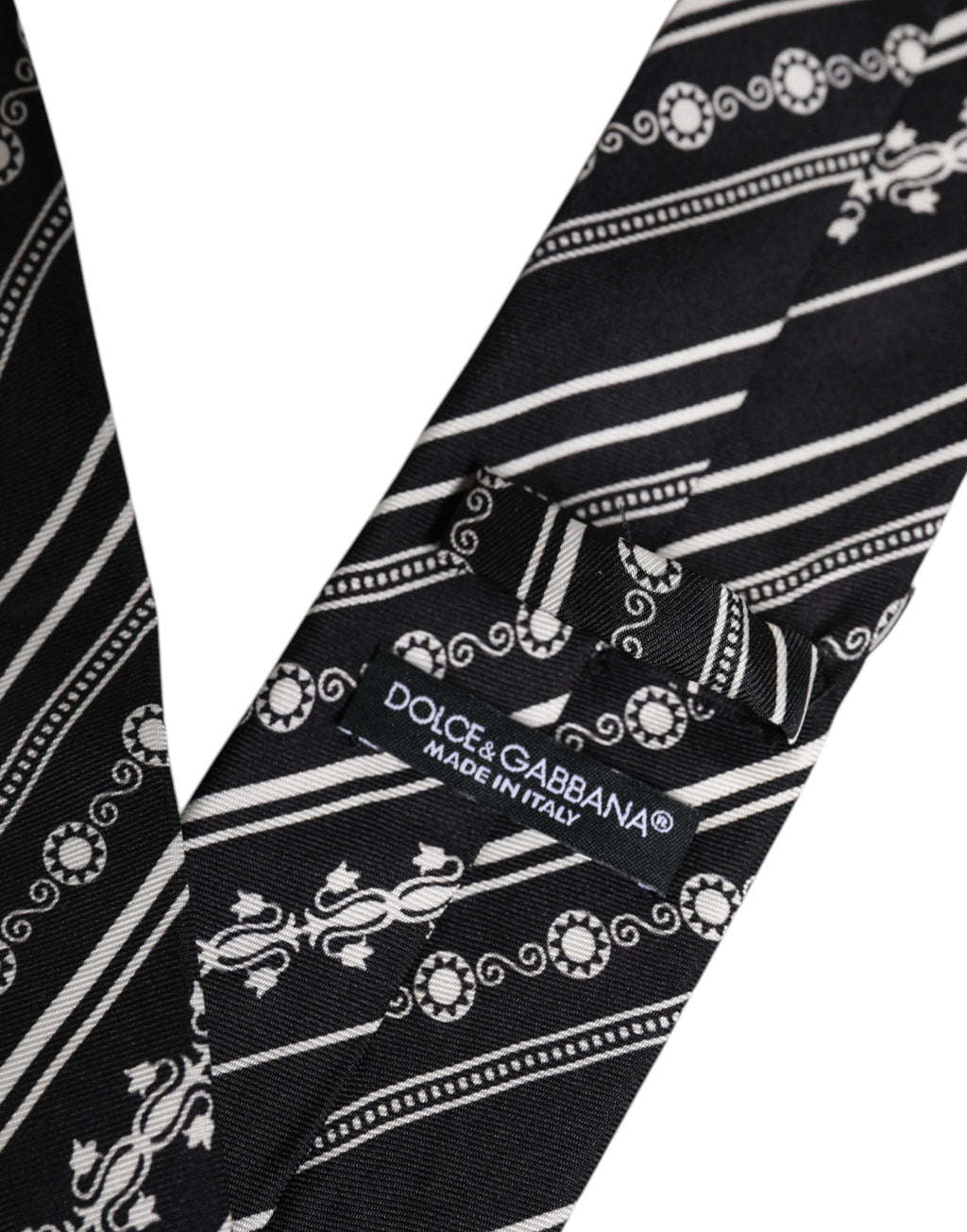Dolce & Gabbana Black White Stripes Silk Adjustable Necktie Tie - Eljoys Fashion 