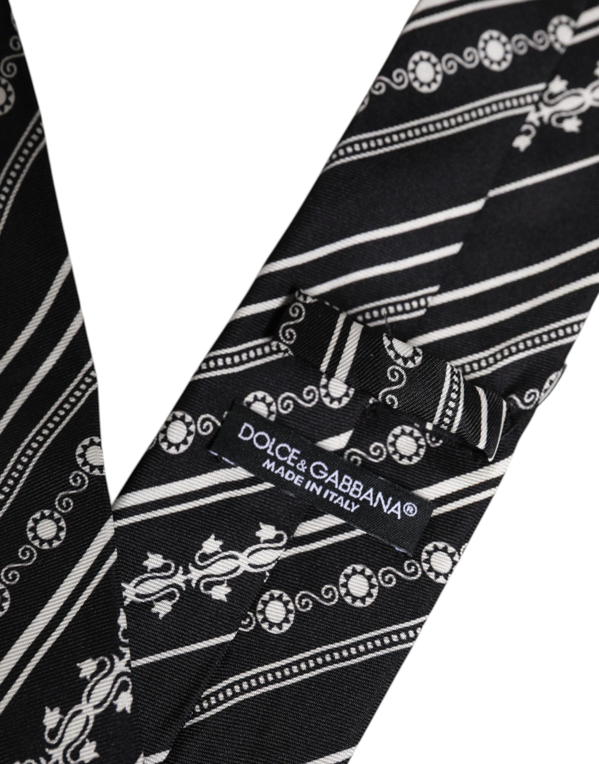 Dolce & Gabbana Black White Stripes Silk Adjustable Necktie Tie - Eljoys Fashion 
