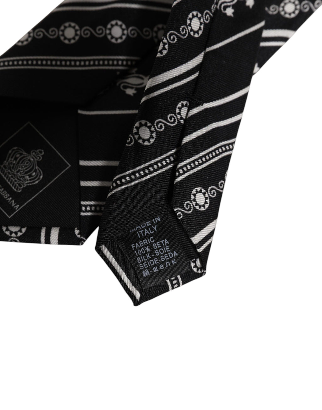 Dolce & Gabbana Black White Stripes Silk Adjustable Necktie Tie - Eljoys Fashion 