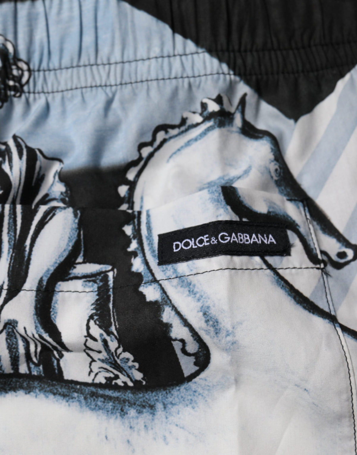 Dolce & Gabbana Blue Statue Print Cotton Mens Shorts - Eljoys Fashion 
