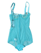 Dolce & Gabbana Blue Tulle Balconette Bra Bodysuit Underwear - Eljoys Fashion 