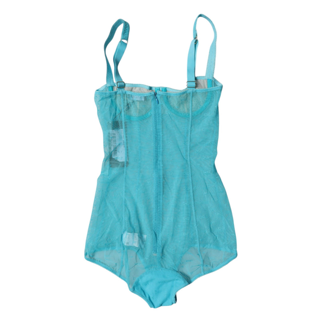 Dolce & Gabbana Blue Tulle Balconette Bra Bodysuit Underwear - Eljoys Fashion 