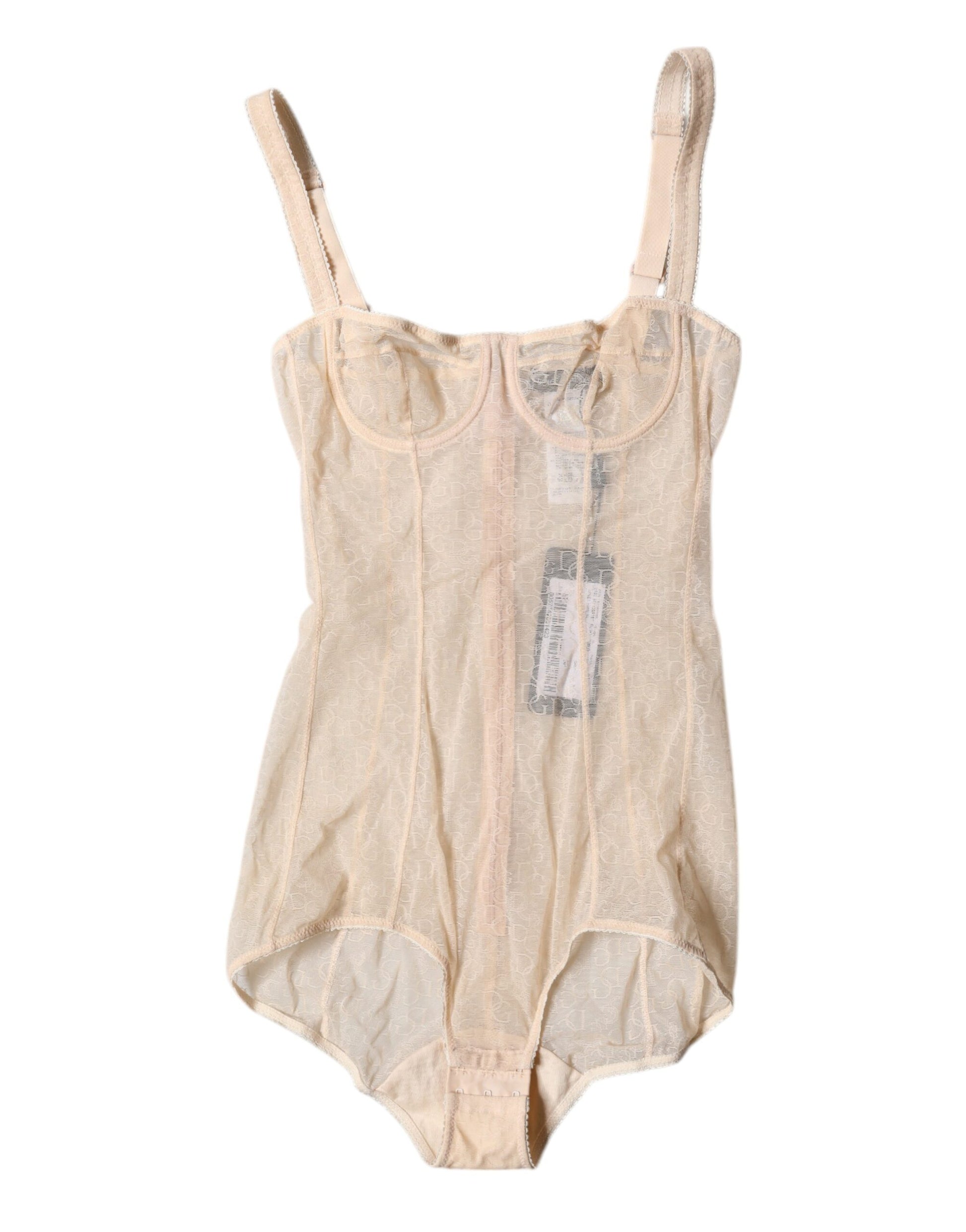 Dolce & Gabbana Beige Tulle Balconette Bra Bodysuit Underwear Dolce & Gabbana