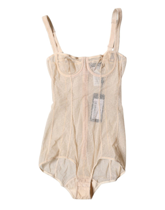Dolce & Gabbana Beige Tulle Balconette Bra Bodysuit Underwear Dolce & Gabbana