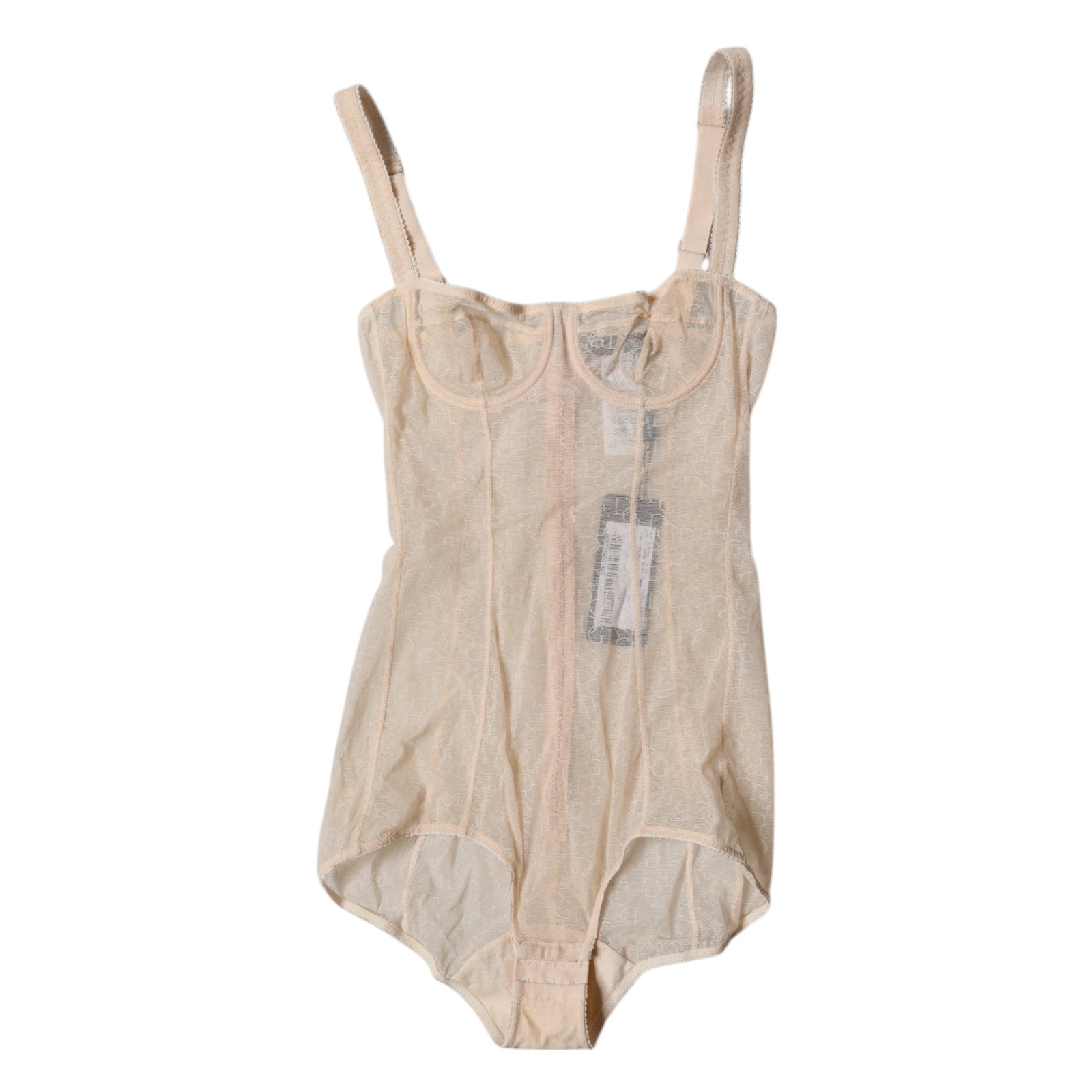 Dolce & Gabbana Beige Tulle Balconette Bra Bodysuit Underwear Dolce & Gabbana