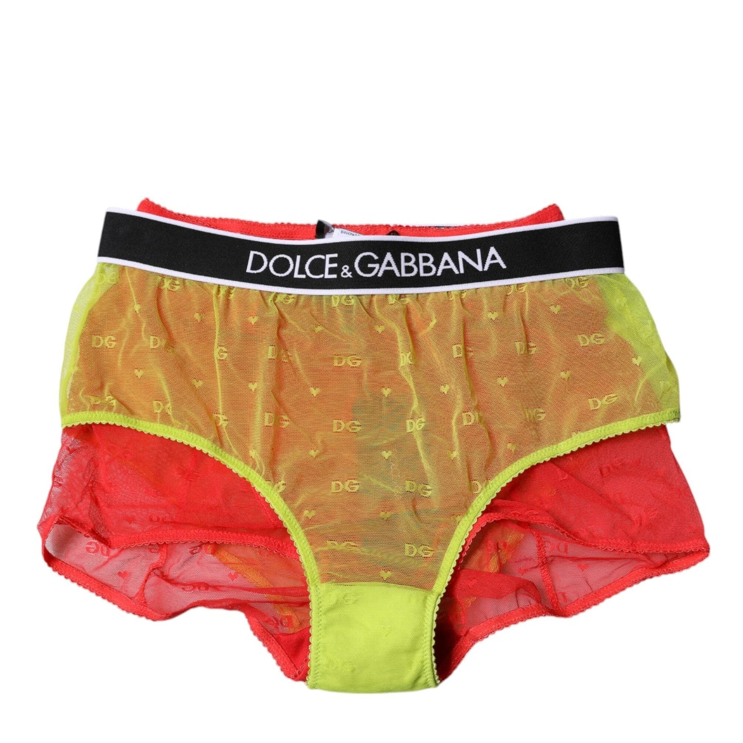 Dolce & Gabbana Red Yellow Tulle Mid Waist Panty Underwear Dolce & Gabbana