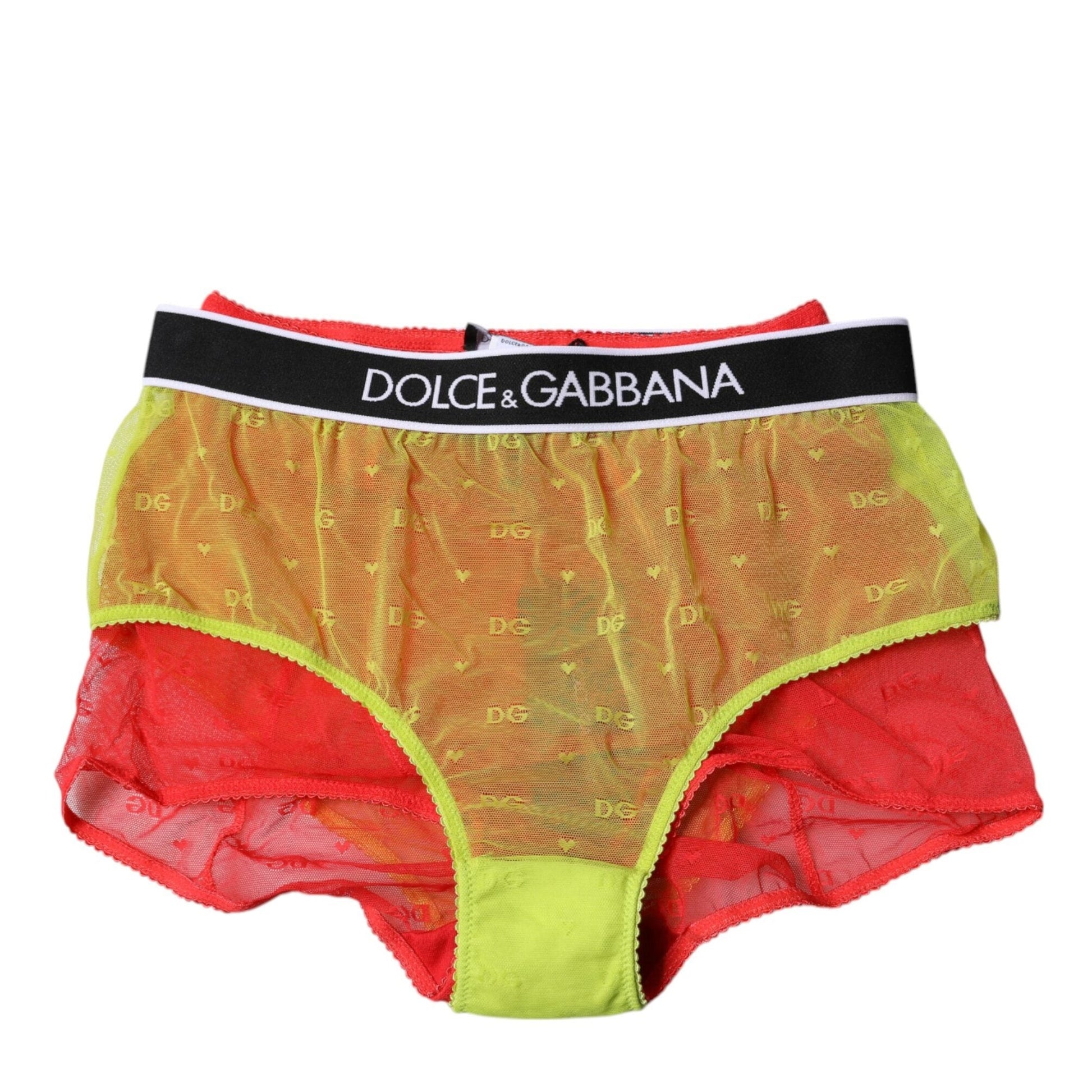 Dolce & Gabbana Red Yellow Tulle Mid Waist Panty Underwear Dolce & Gabbana