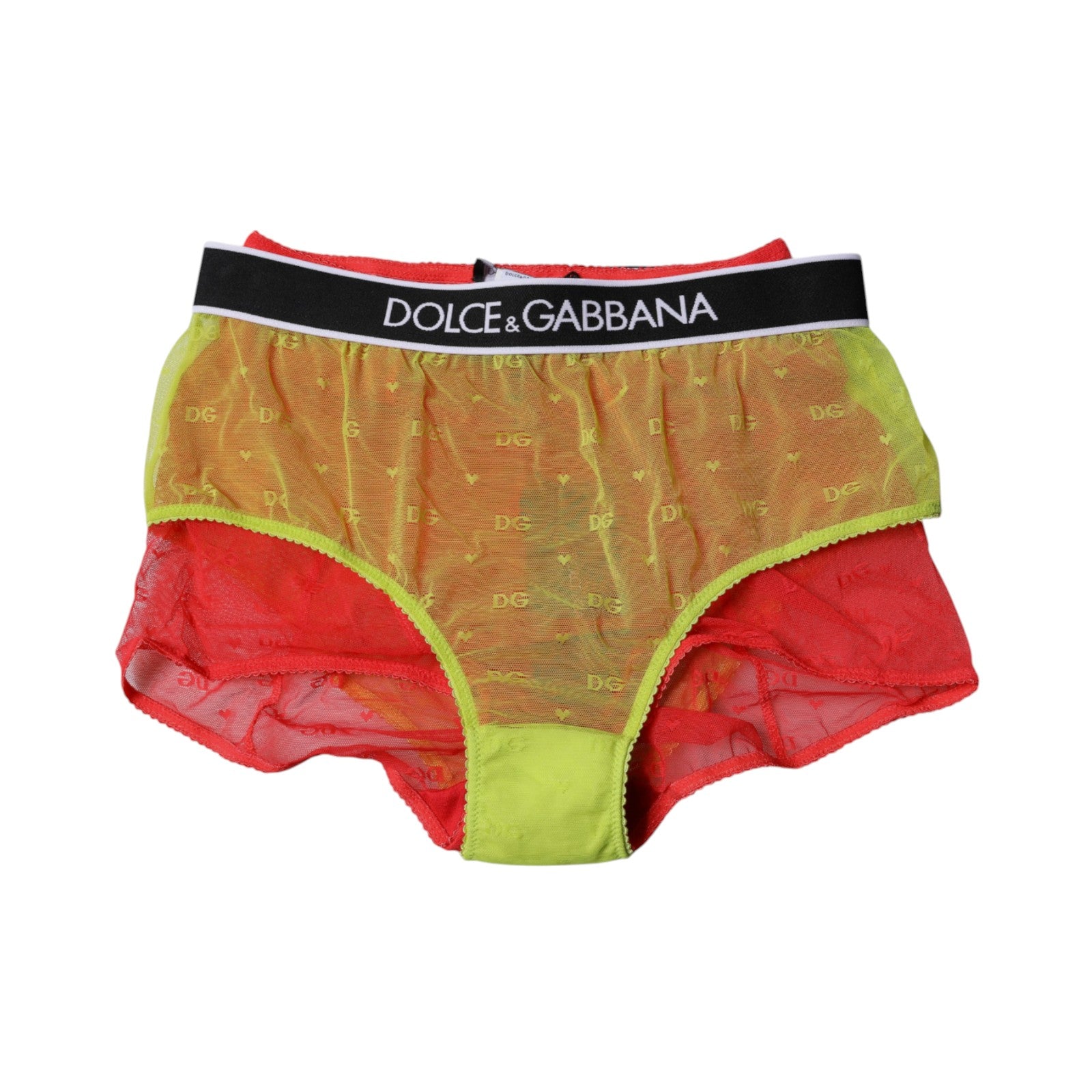 Dolce & Gabbana Red Yellow Tulle Mid Waist Panty Underwear Dolce & Gabbana