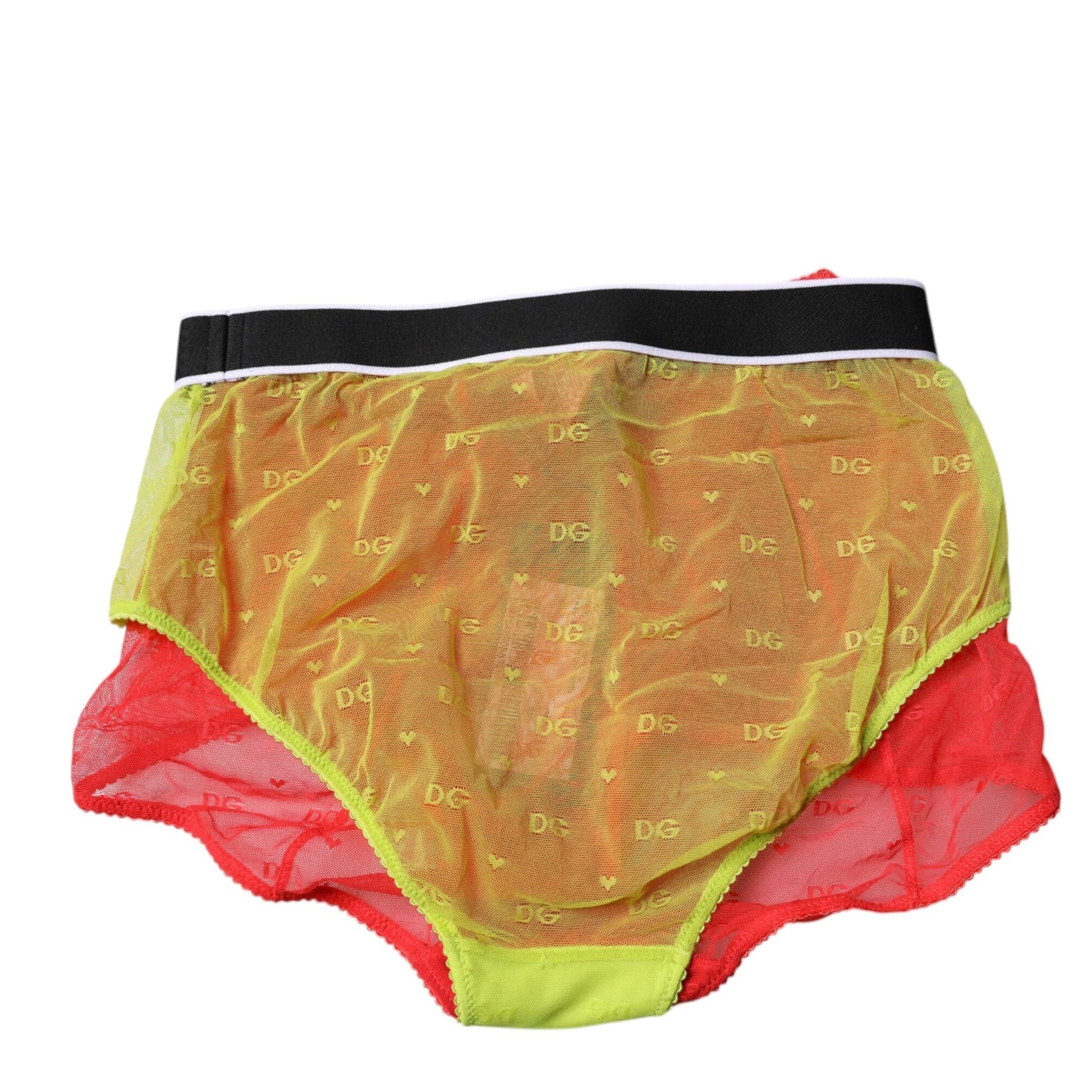 Dolce & Gabbana Red Yellow Tulle Mid Waist Panty Underwear Dolce & Gabbana