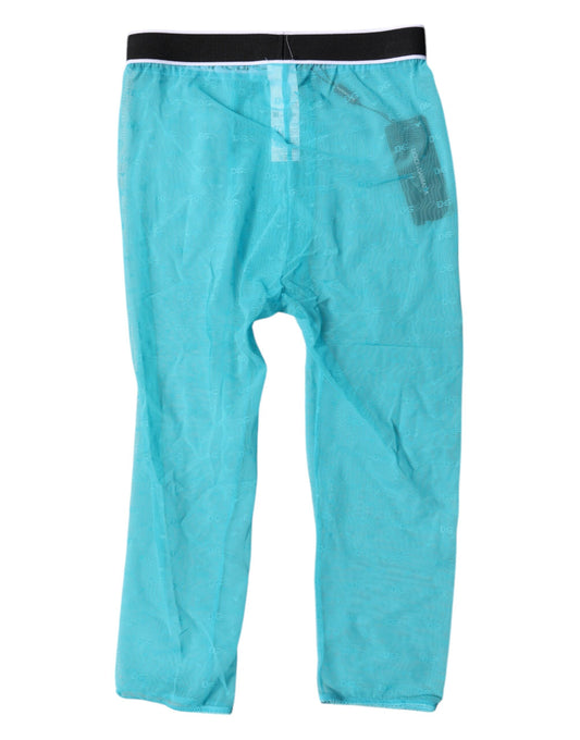 Dolce & Gabbana Light Blue DG Logo Nylon Cropped Tights Underwear Dolce & Gabbana