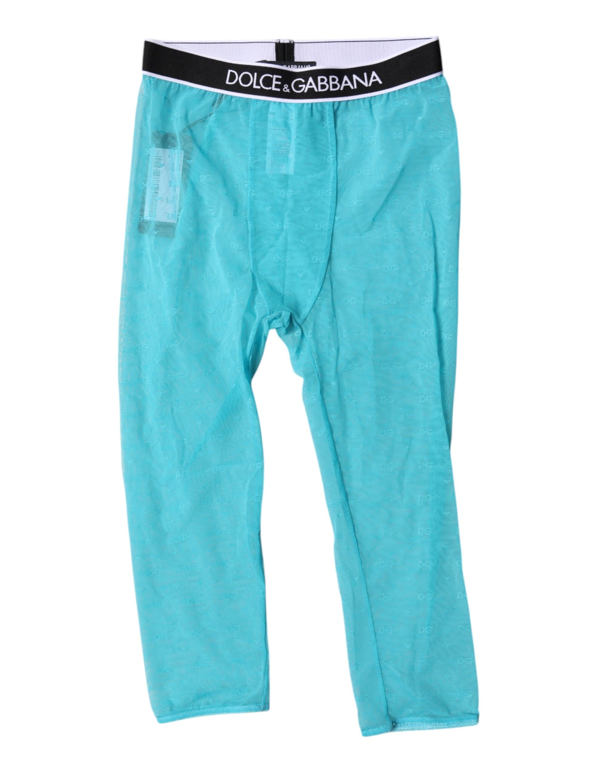 Dolce & Gabbana Light Blue DG Logo Nylon Cropped Tights Underwear Dolce & Gabbana