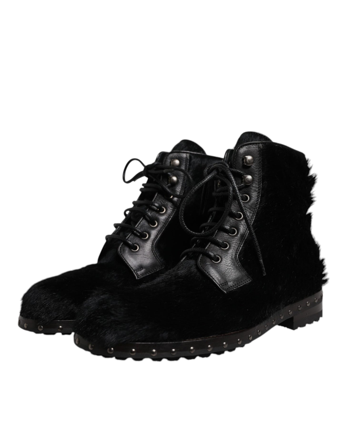 Dolce & Gabbana Black Pony Style Leather Mid Calf Boots Shoes Dolce & Gabbana