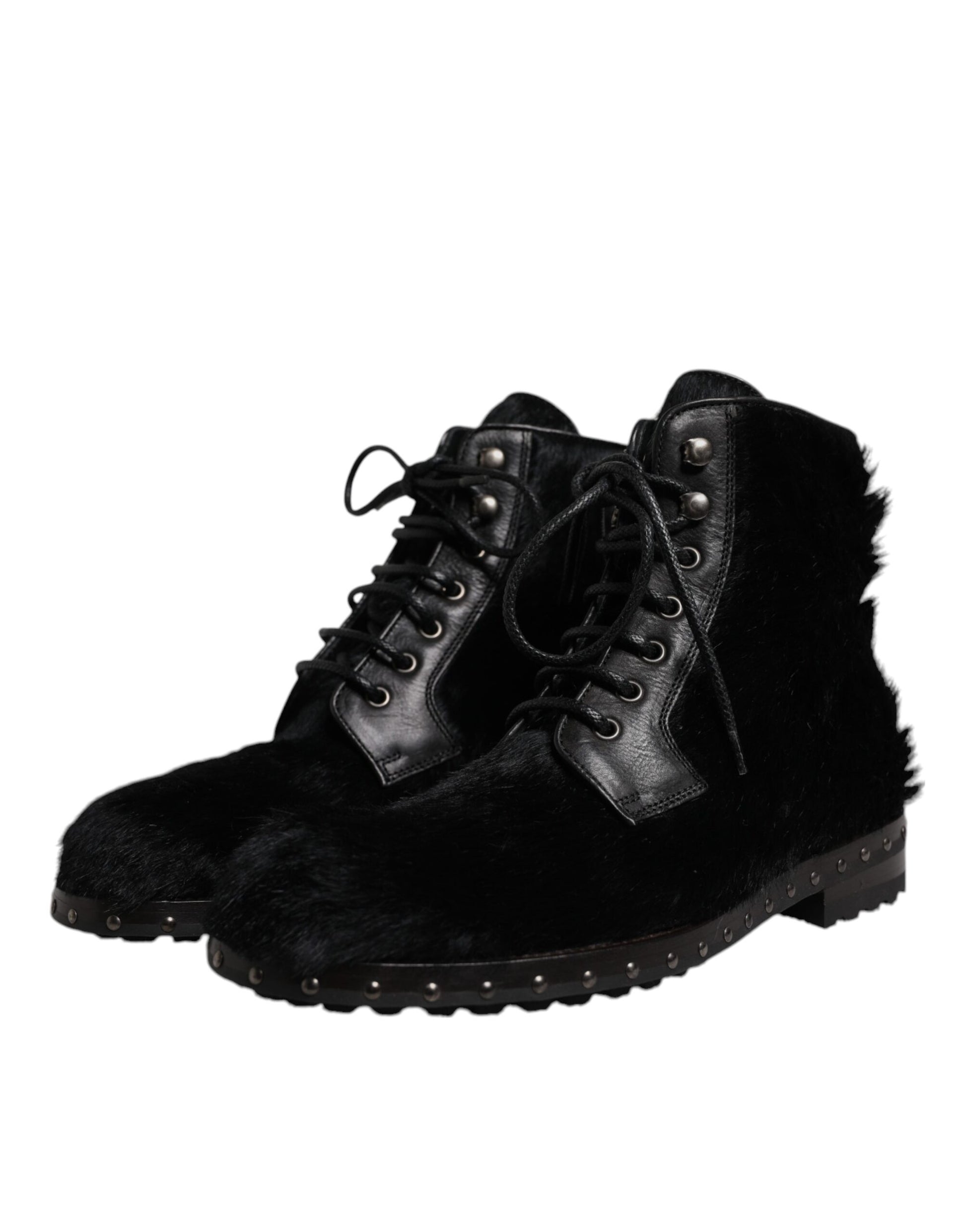Dolce & Gabbana Black Pony Style Leather Mid Calf Boots Shoes Dolce & Gabbana