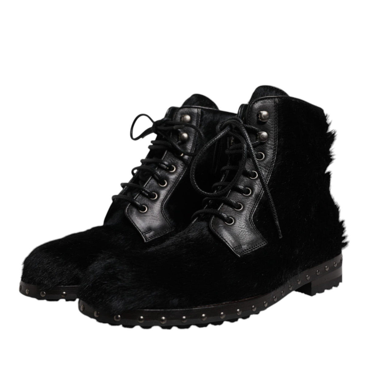 Dolce & Gabbana Black Pony Style Leather Mid Calf Boots Shoes