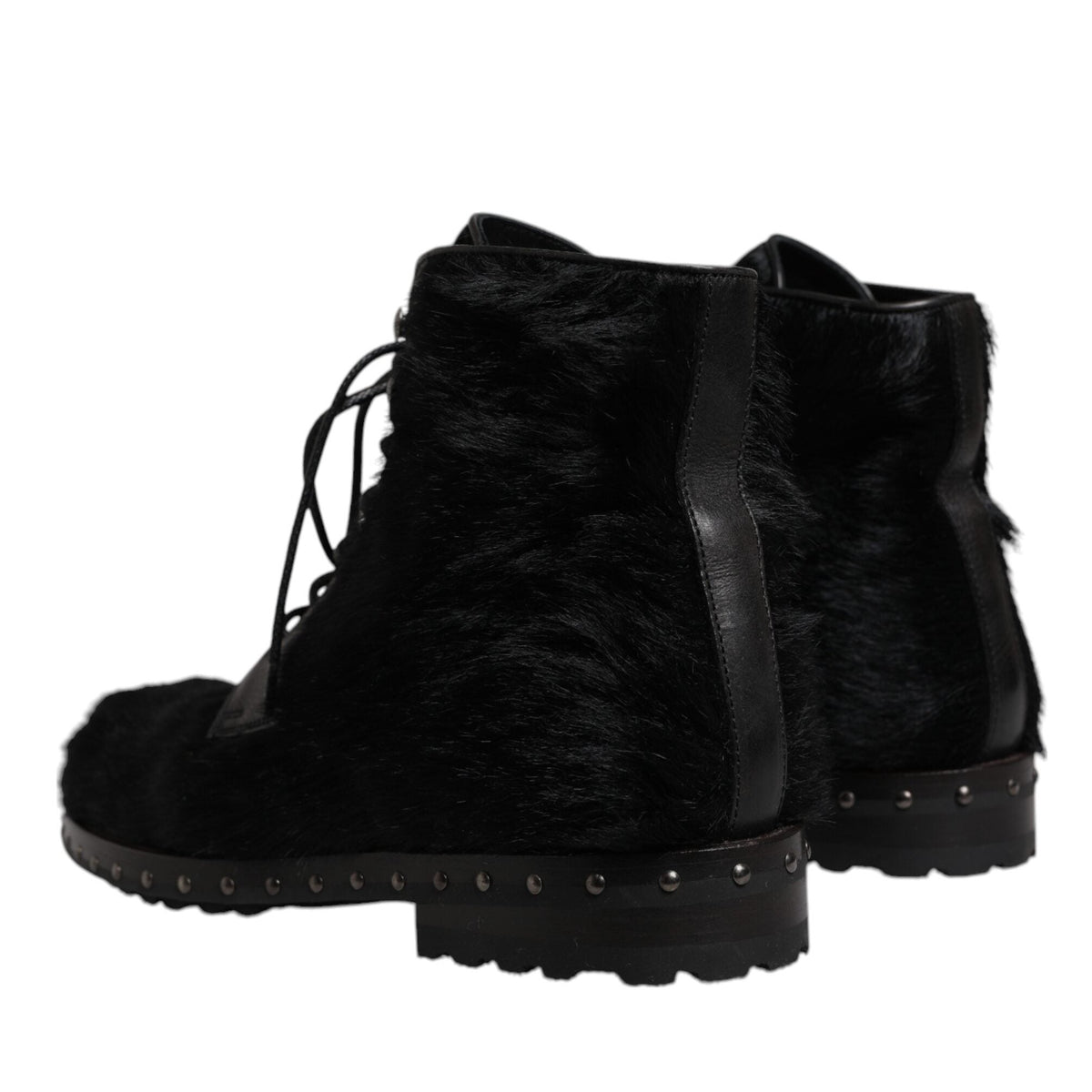 Dolce & Gabbana Black Pony Style Leather Mid Calf Boots Shoes