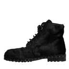 Dolce & Gabbana Black Pony Style Leather Mid Calf Boots Shoes