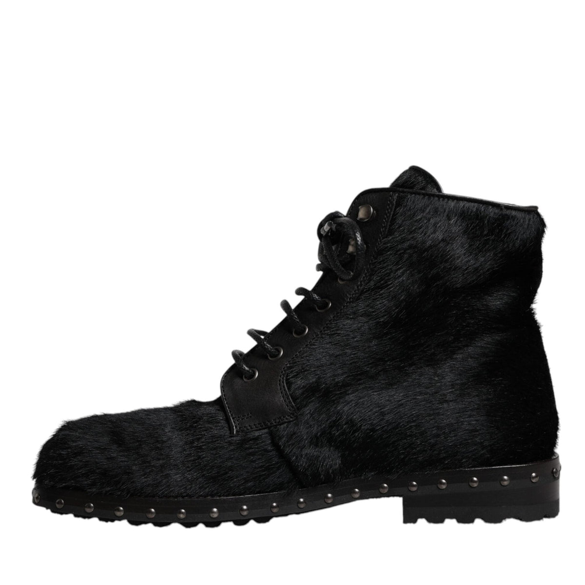 Dolce & Gabbana Black Pony Style Leather Mid Calf Boots Shoes