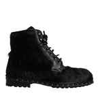 Dolce & Gabbana Black Pony Style Leather Mid Calf Boots Shoes