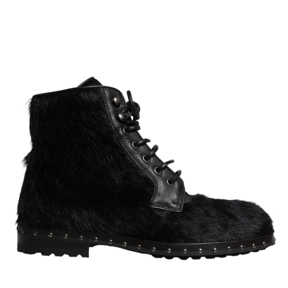 Dolce & Gabbana Black Pony Style Leather Mid Calf Boots Shoes