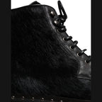 Dolce & Gabbana Black Pony Style Leather Mid Calf Boots Shoes