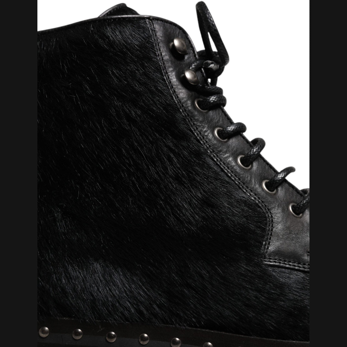 Dolce & Gabbana Black Pony Style Leather Mid Calf Boots Shoes