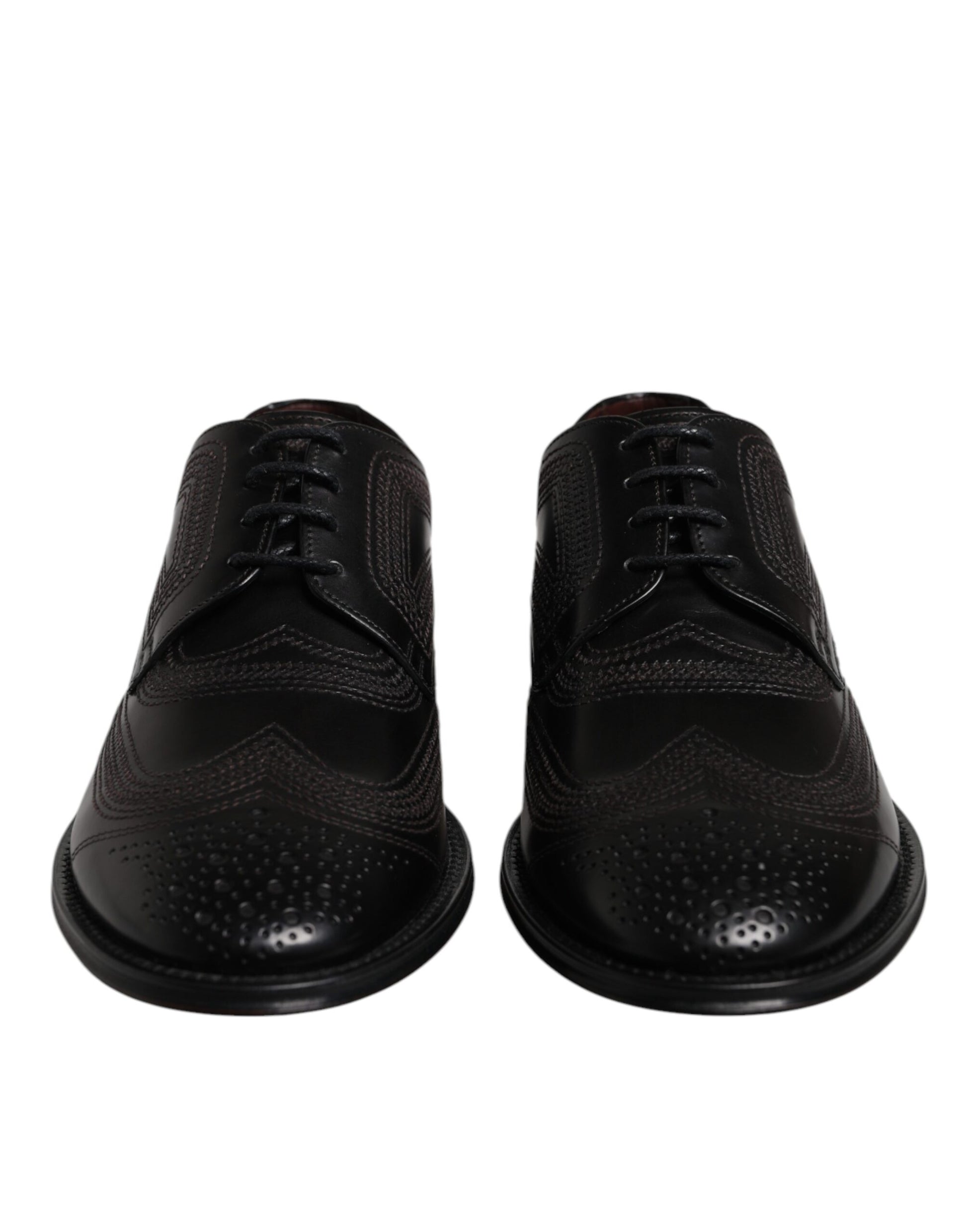 Dolce & Gabbana Black Embroidered Classic Leather Derby Dress Shoes Dolce & Gabbana