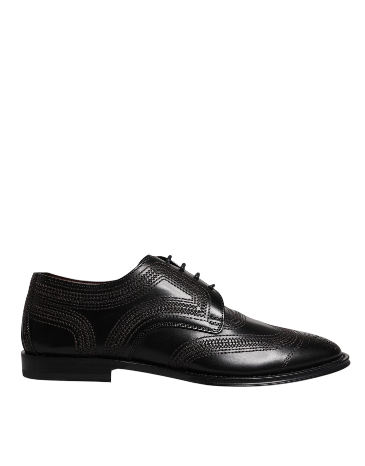 Black embroidered leather Derby dress shoes by Dolce & Gabbana with classic design and sleek finish.