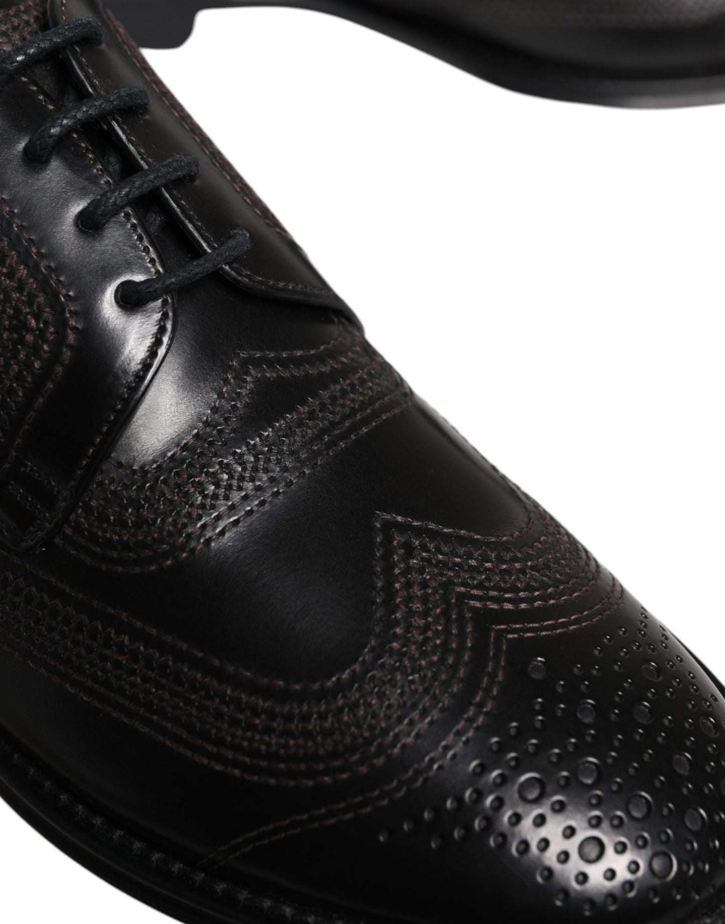 Dolce & Gabbana Black Embroidered Classic Leather Derby Dress Shoes Dolce & Gabbana