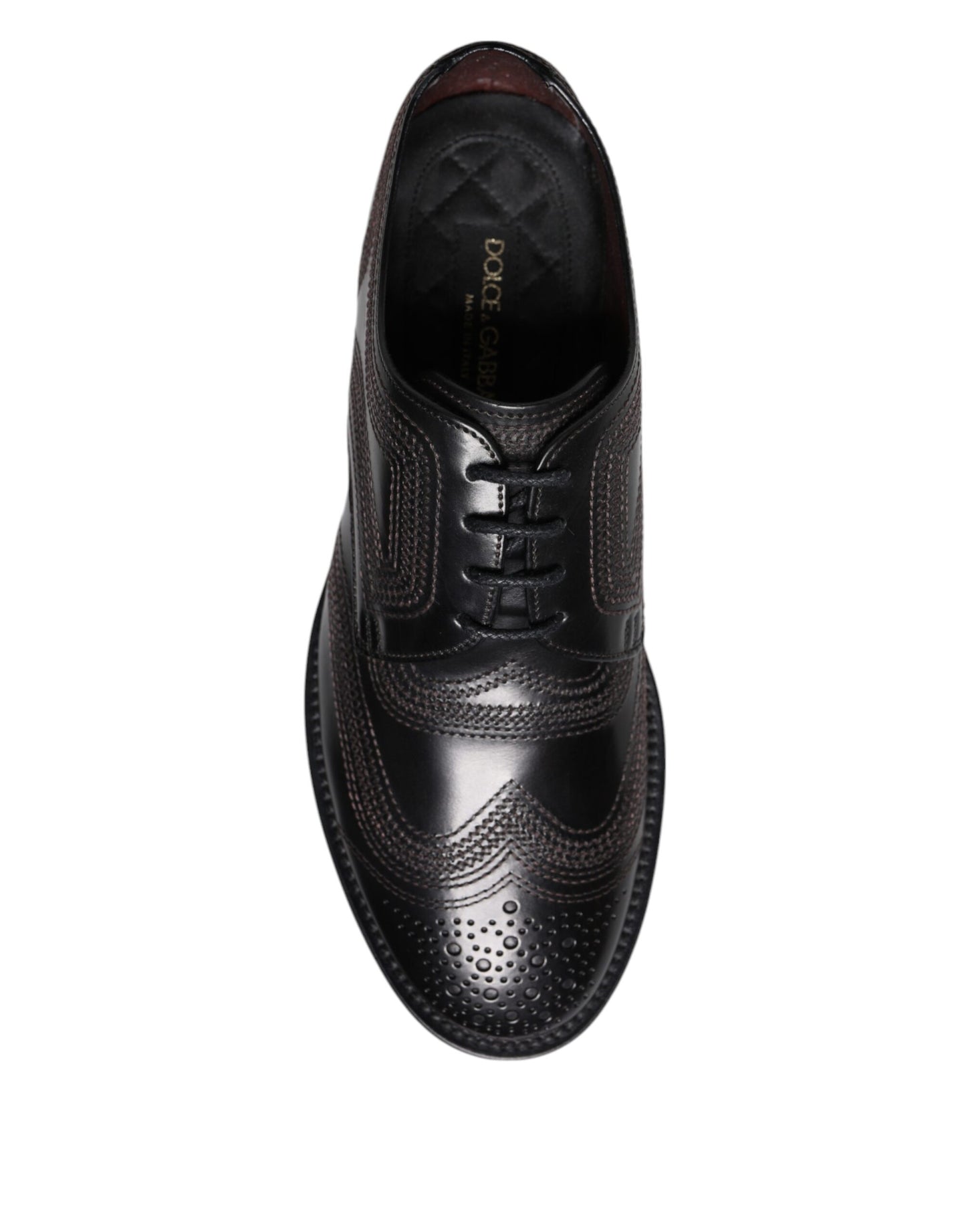 Dolce & Gabbana Black Embroidered Classic Leather Derby Dress Shoes Dolce & Gabbana