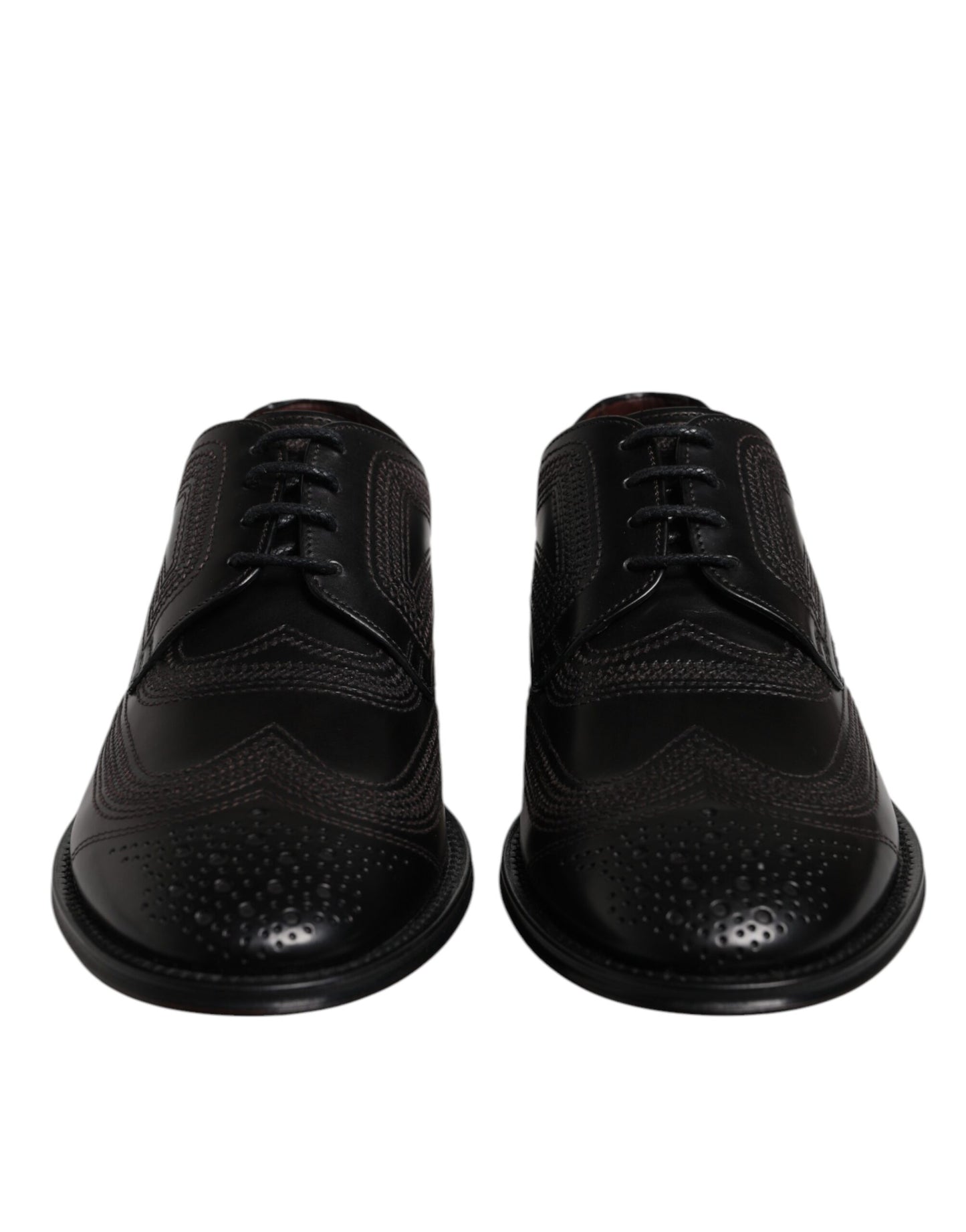 Dolce & Gabbana Black Embroidered Classic Leather Derby Dress Shoes Dolce & Gabbana