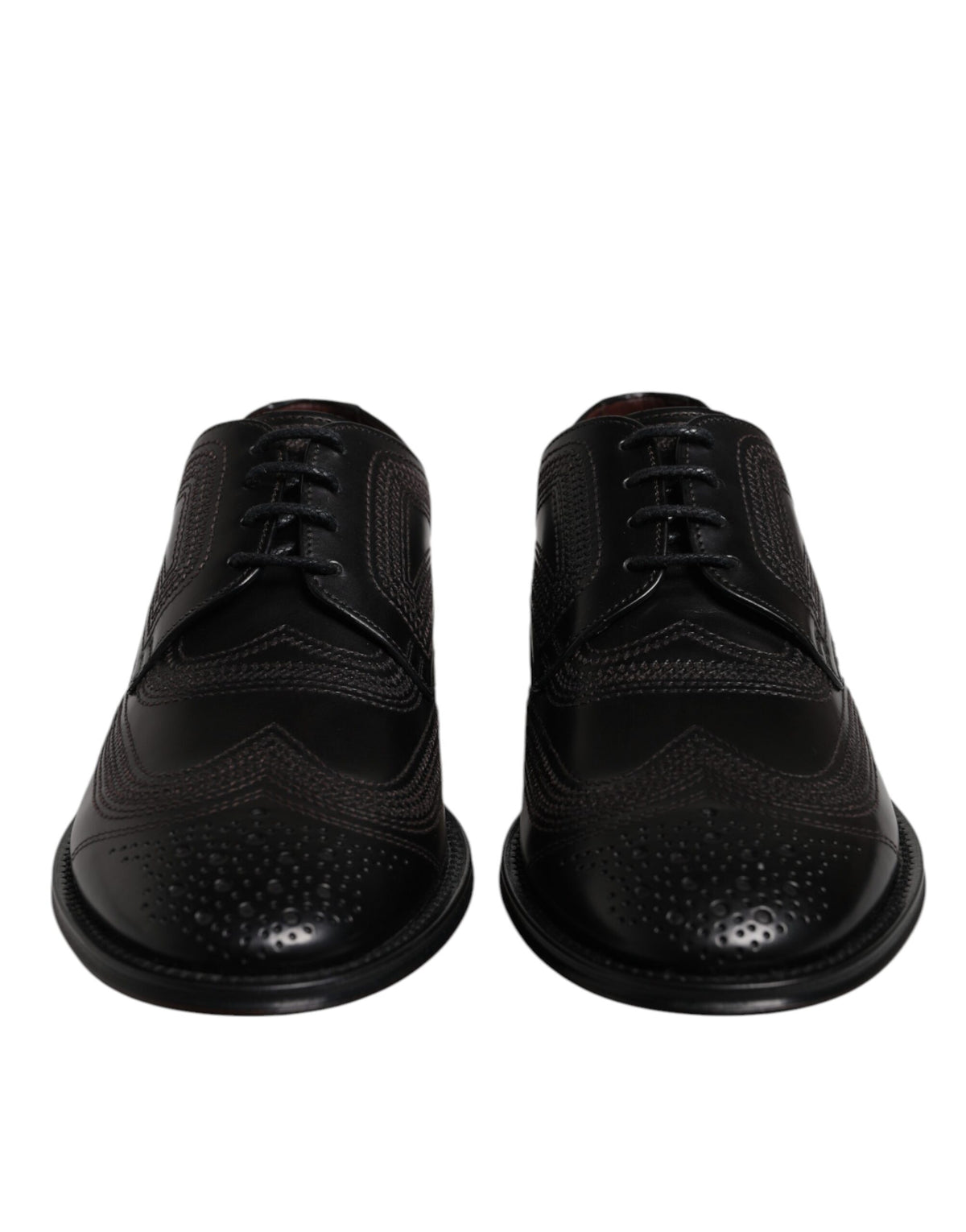 Dolce & Gabbana Black Embroidered Classic Leather Derby Dress Shoes - Eljoys Fashion 