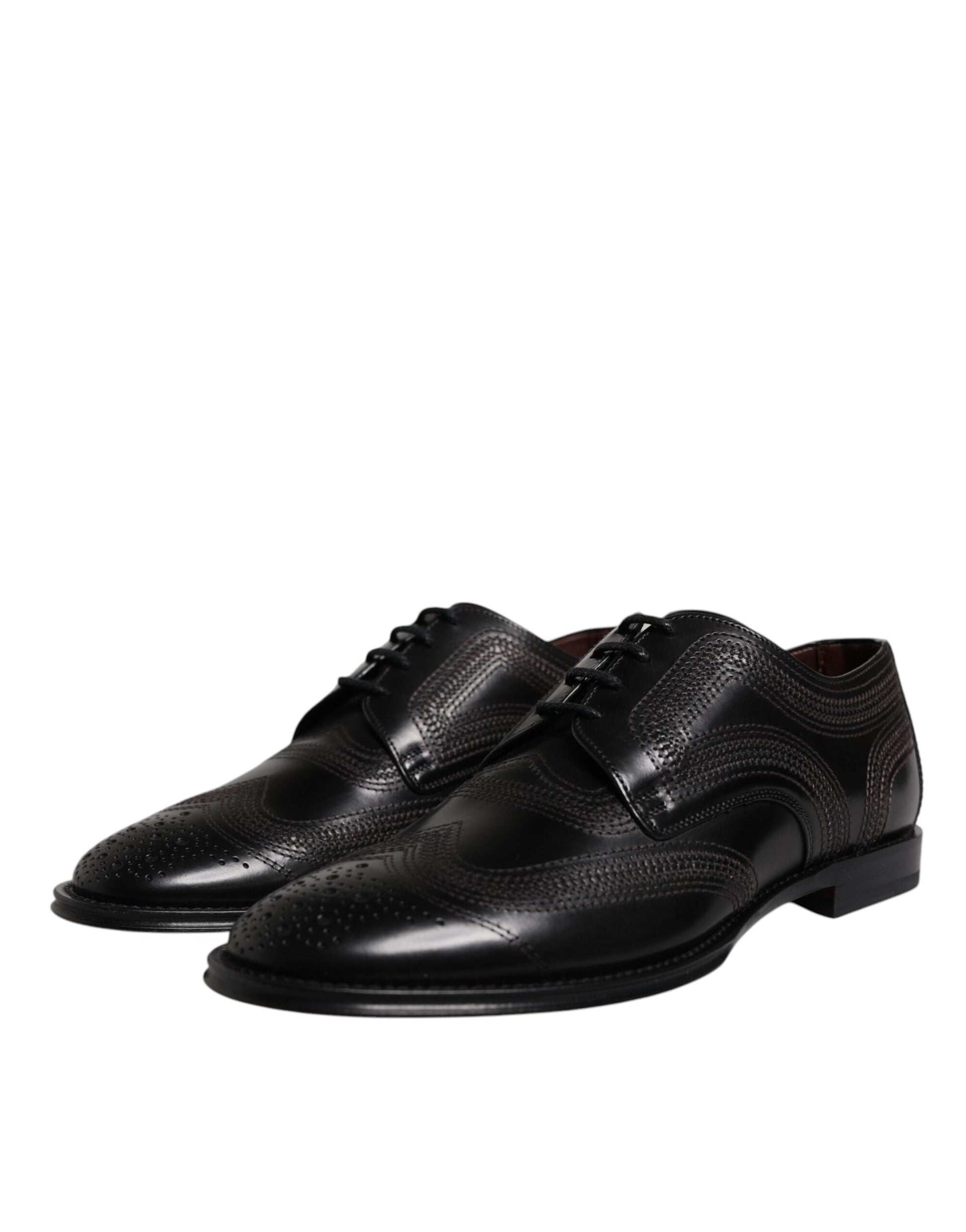 Dolce & Gabbana Black Embroidered Classic Leather Derby Dress Shoes Dolce & Gabbana