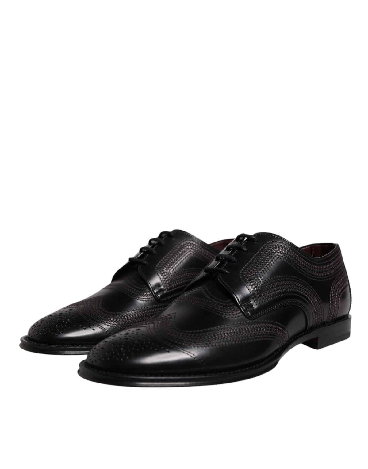 Dolce & Gabbana Black Embroidered Classic Leather Derby Dress Shoes - Eljoys Fashion 