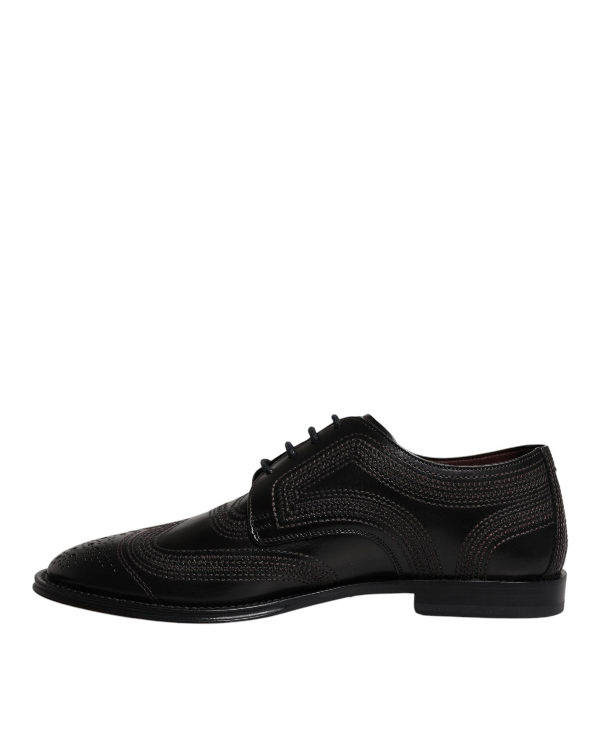 Dolce & Gabbana Black Embroidered Classic Leather Derby Dress Shoes Dolce & Gabbana