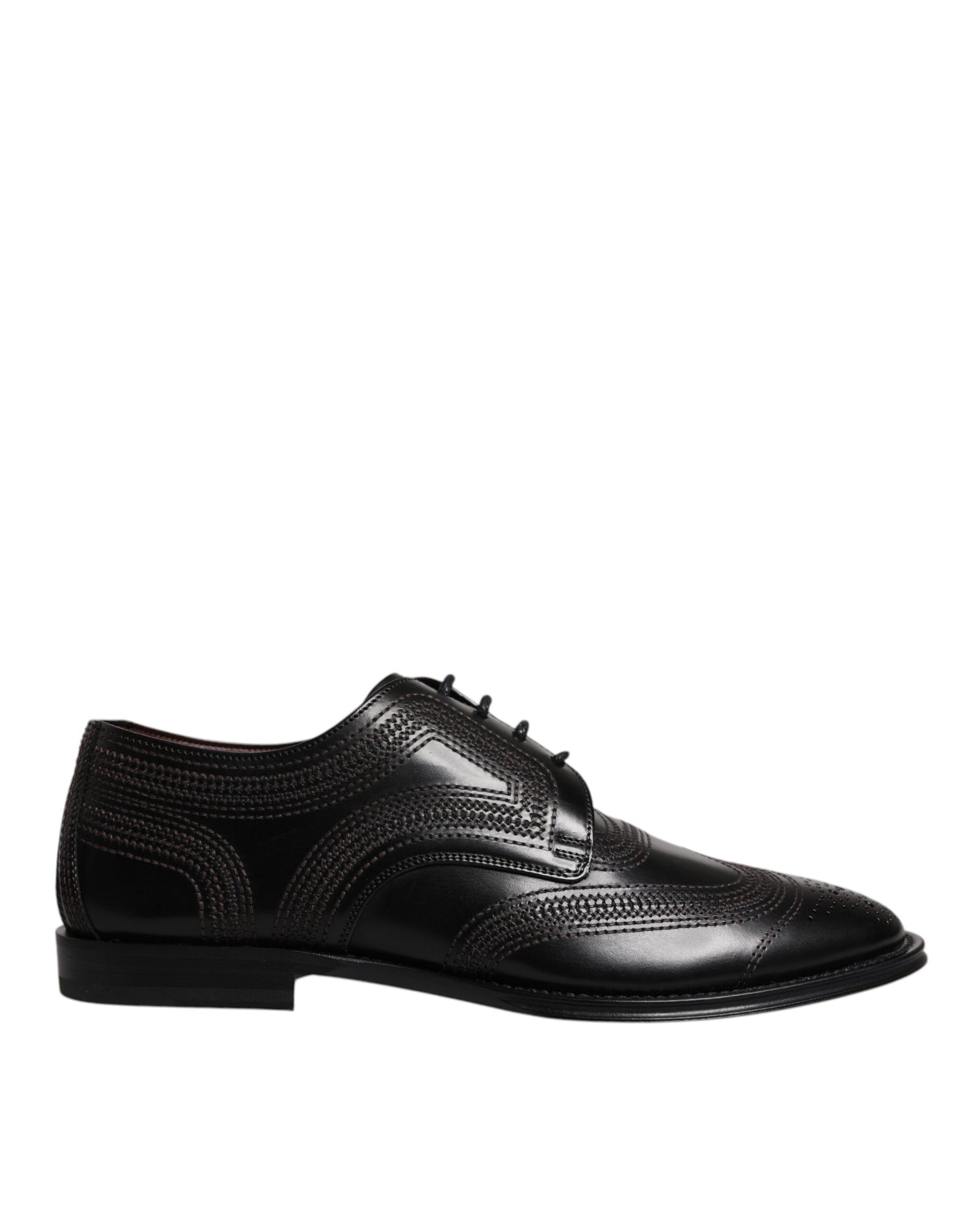 Dolce & Gabbana Black Embroidered Classic Leather Derby Dress Shoes Dolce & Gabbana