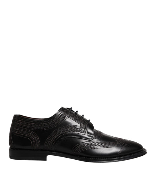 Dolce & Gabbana Black Embroidered Classic Leather Derby Dress Shoes Dolce & Gabbana