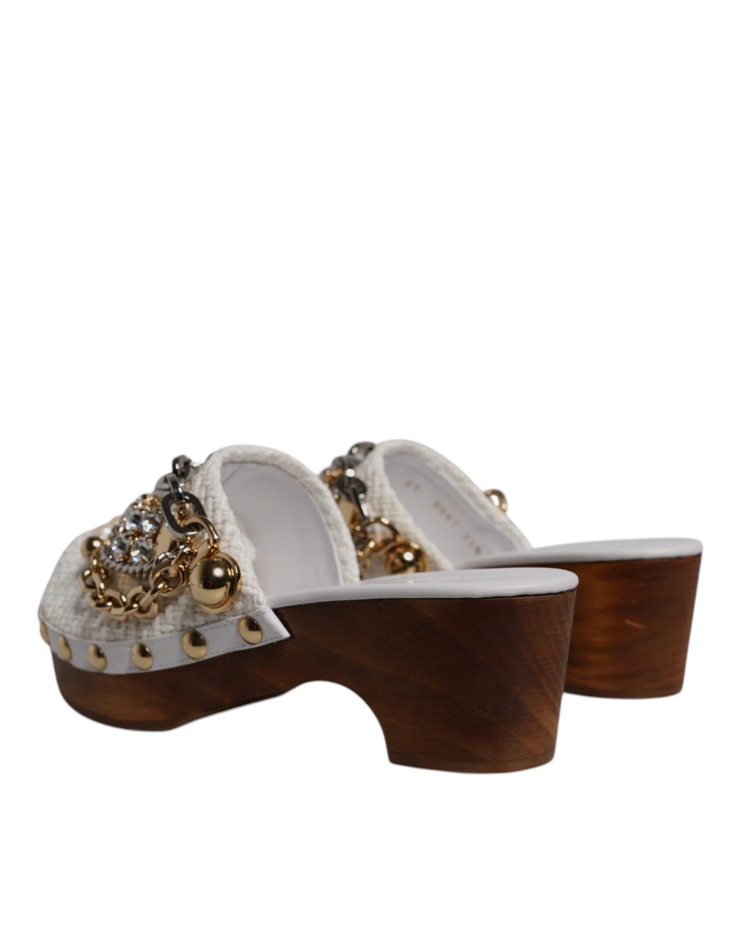 Dolce & Gabbana White Raffia Clogs Bejeweled Chain Sandals Shoes Dolce & Gabbana