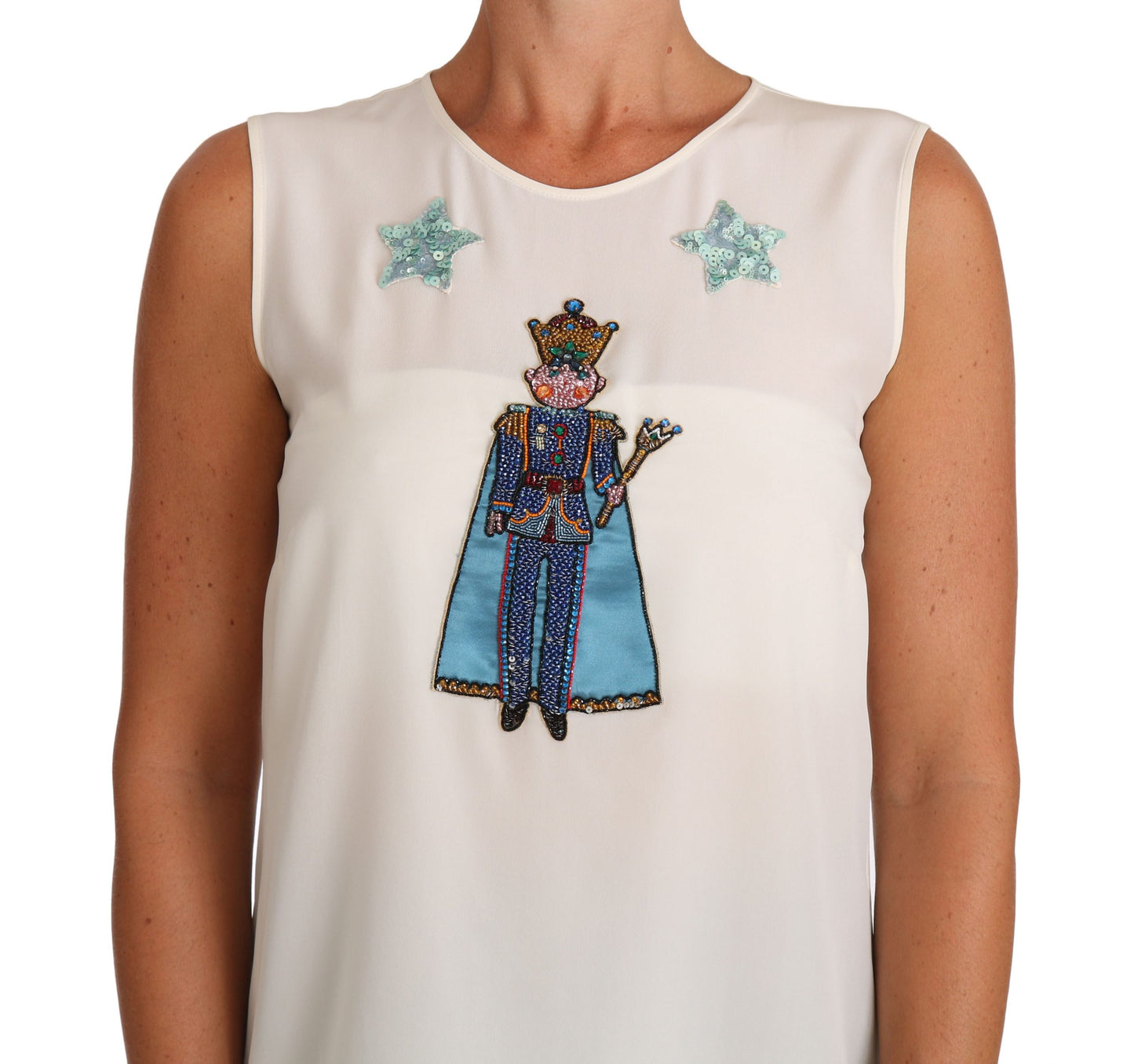Dolce & Gabbana White Silk Crystal Sequined Fairy T-shirt Dolce & Gabbana