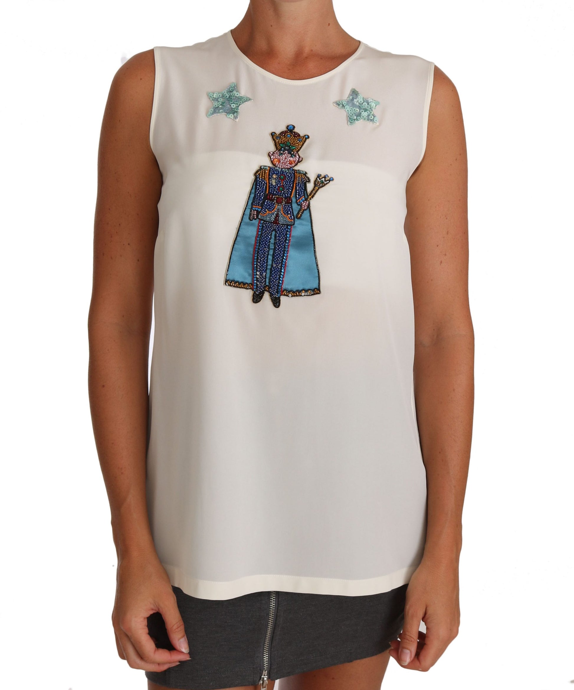 Dolce & Gabbana White Silk Crystal Sequined Fairy T-shirt Dolce & Gabbana