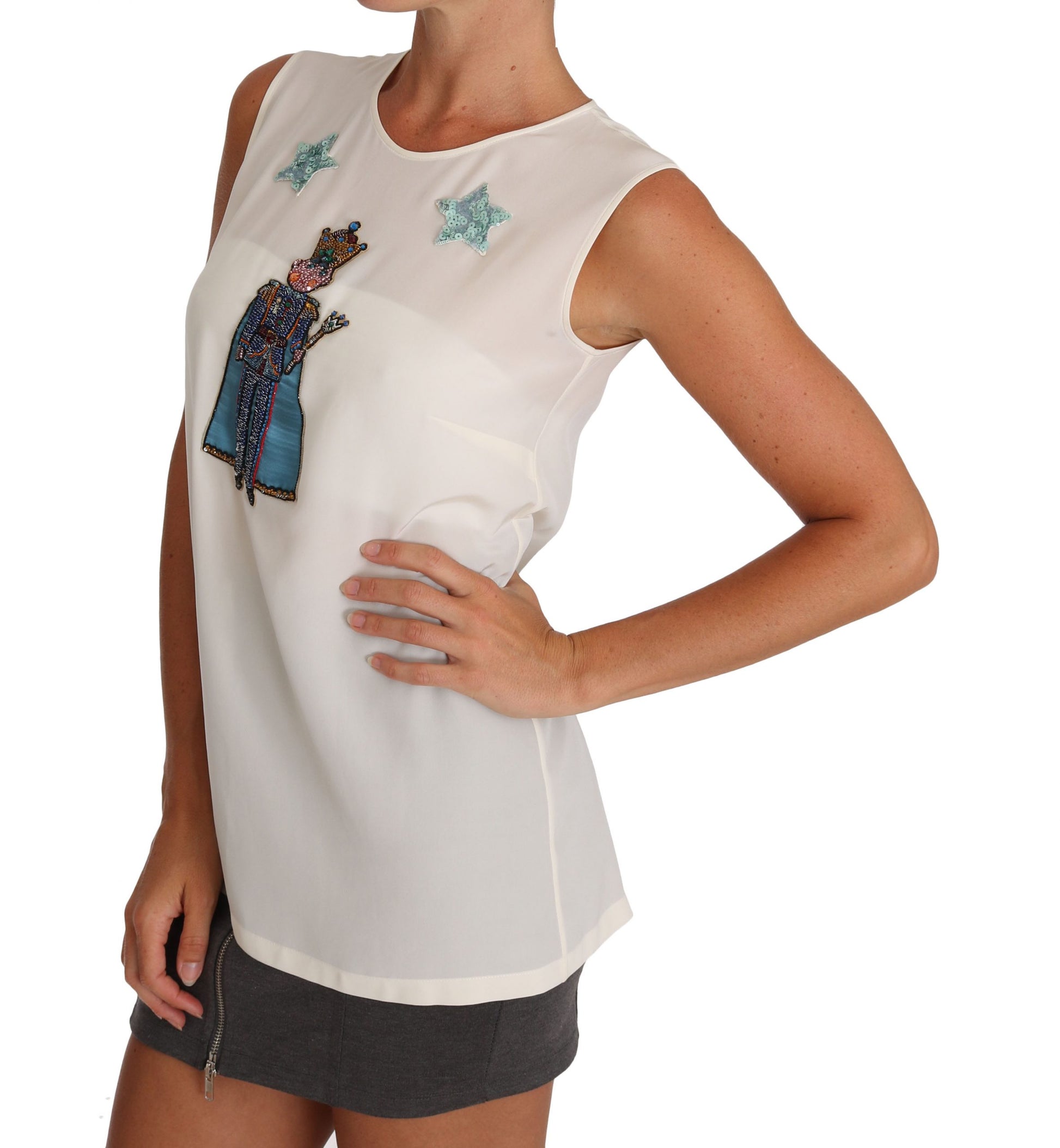 Dolce & Gabbana White Silk Crystal Sequined Fairy T-shirt Dolce & Gabbana