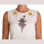 Dolce & Gabbana White Silk Embellished Crystal Sequin Fairy Top