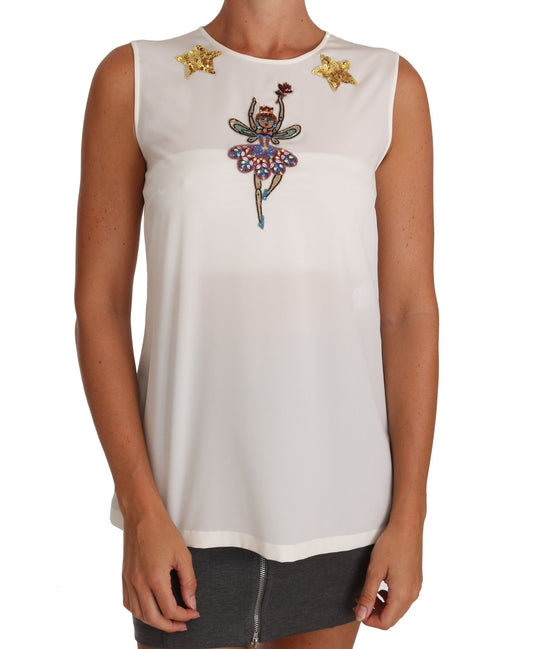 Dolce & Gabbana White Silk Embellished Crystal Sequin Fairy Top Dolce & Gabbana