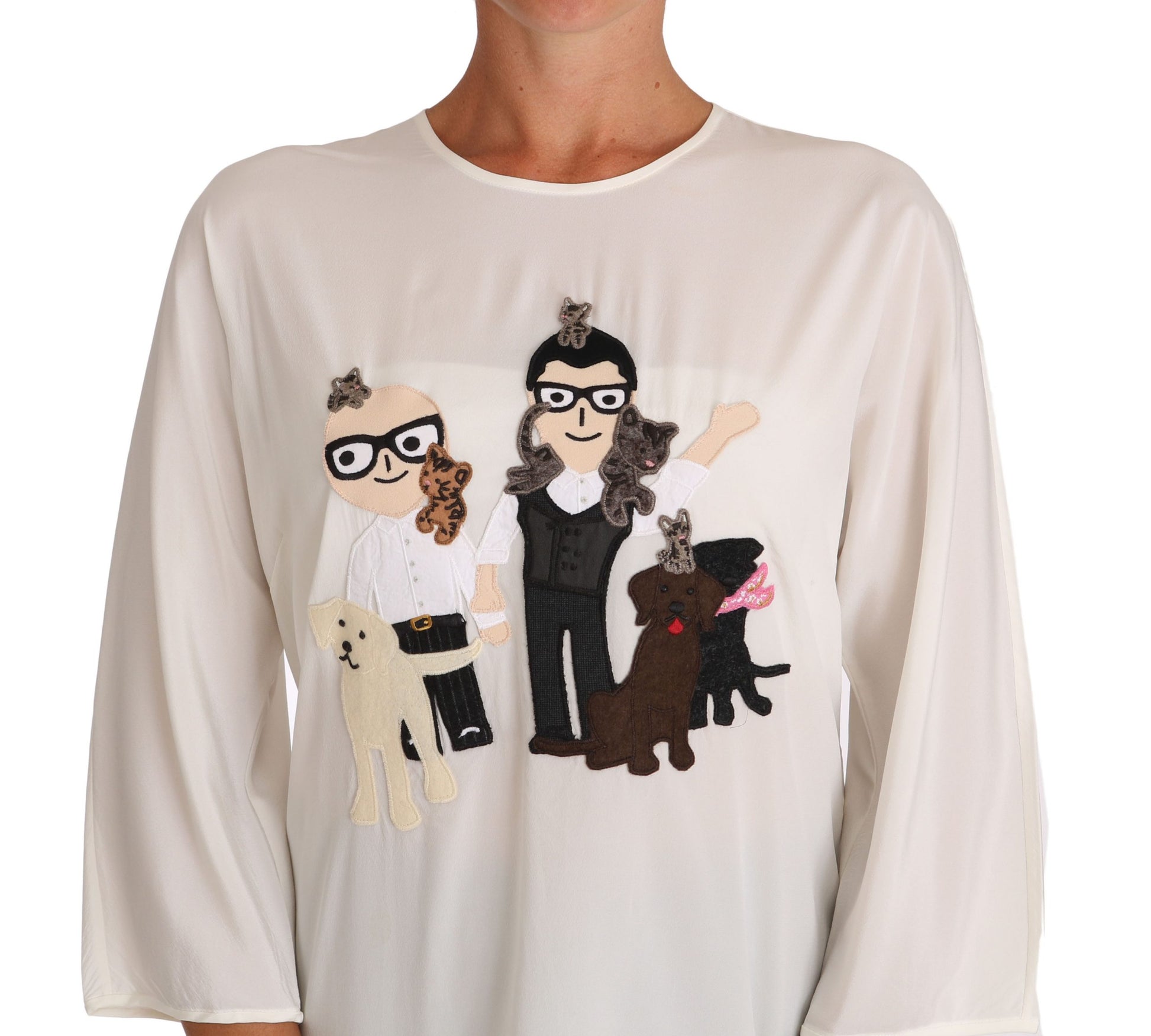 Dolce & Gabbana White Silk #dgfamily Blouse T-shirt Dolce & Gabbana