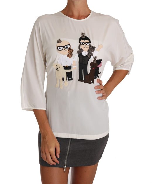 Dolce & Gabbana White Silk #dgfamily Blouse T-shirt Dolce & Gabbana