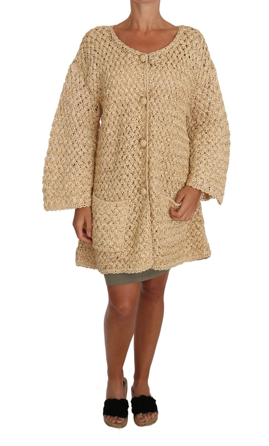 Dolce & Gabbana Beige Cardigan Crochet Knitted Raffia Sweater Dolce & Gabbana