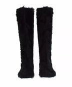 Dolce & Gabbana Black Xiangao Lamb Fur Leather Boots Shoes - Eljoys Fashion 