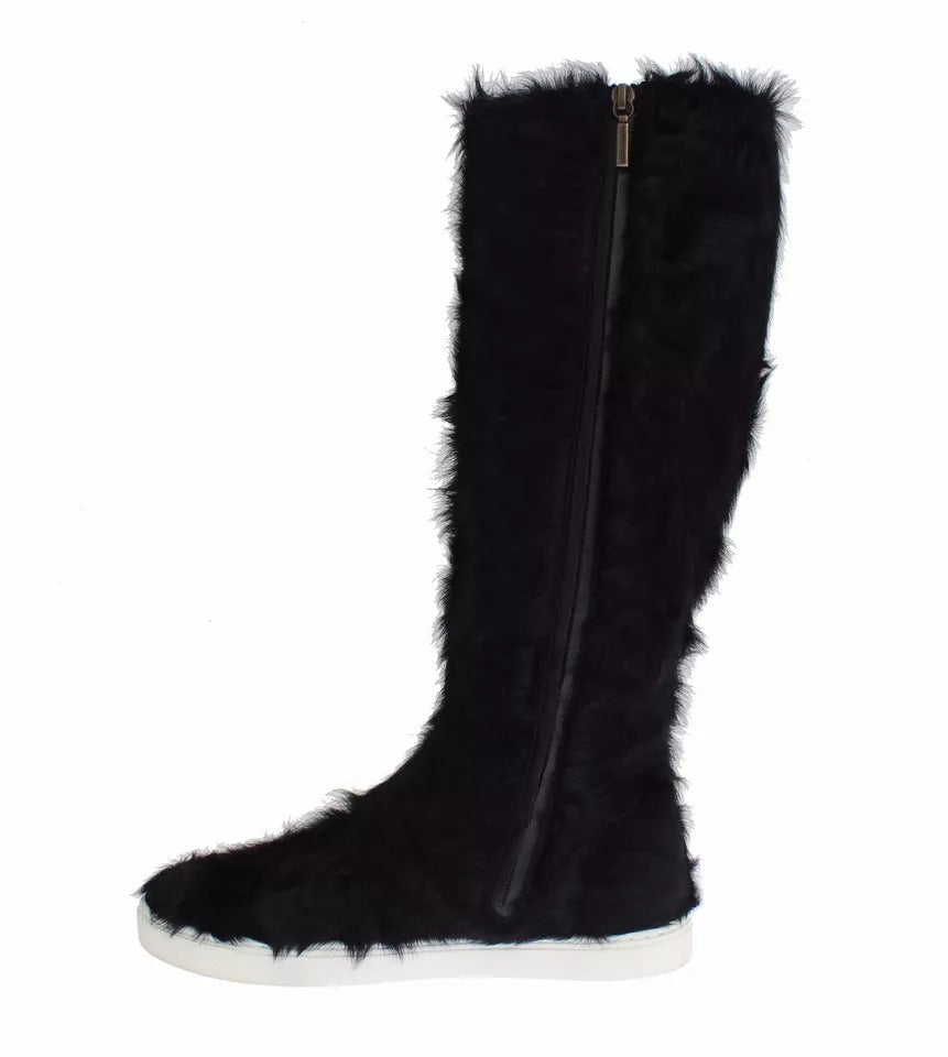Dolce & Gabbana Black Xiangao Lamb Fur Leather Boots Shoes Dolce & Gabbana