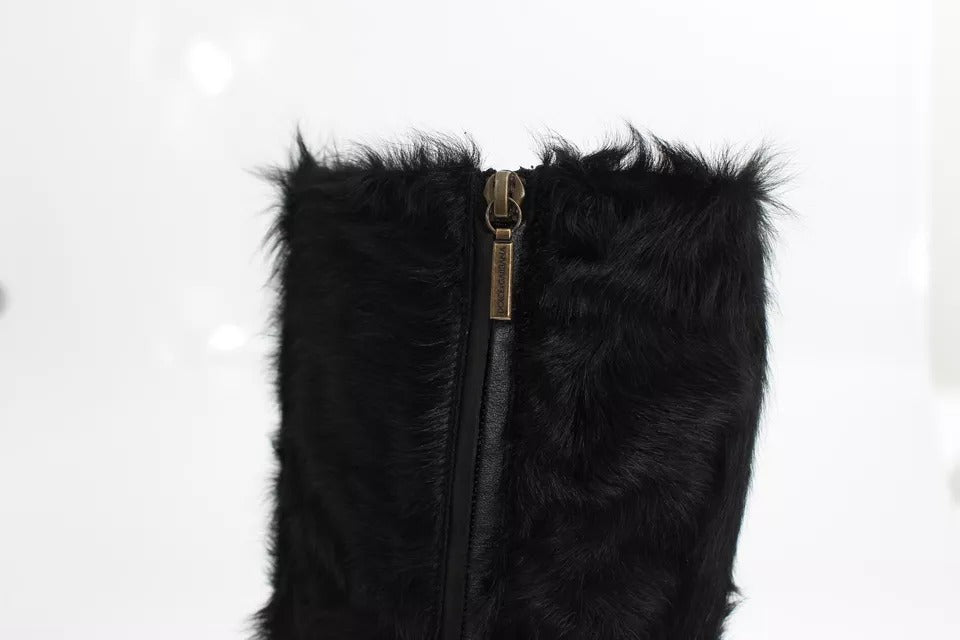 Dolce & Gabbana Black Xiangao Lamb Fur Leather Boots Shoes Dolce & Gabbana