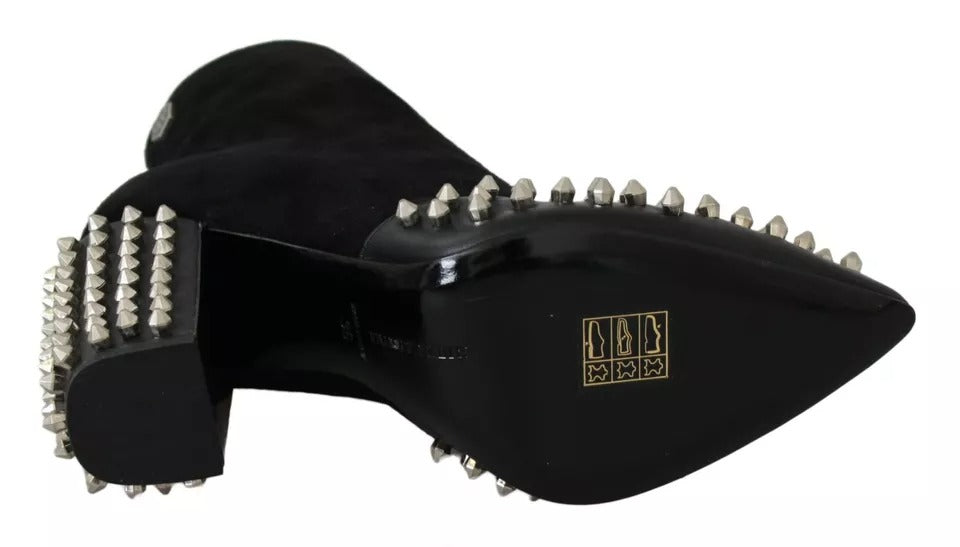 Philipp Plein Black Suede Studded Heels Ankle Boots Shoes Philipp Plein